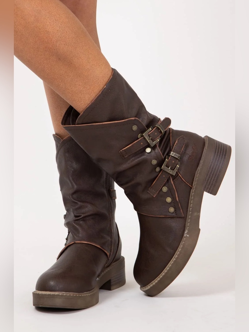 NEW Blowfish Malibu Women's Size 9 Venice Studded Moto Boots Brown Vegan Leather